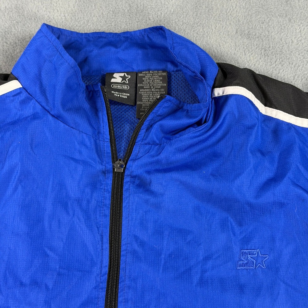 Vintage Starter Windbreaker Jacket Mens XL Royal Blue Full Zip Striped Athletic